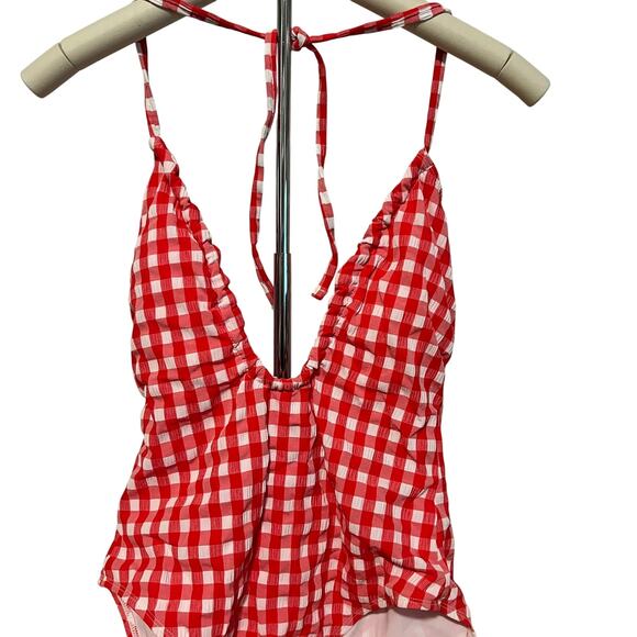 Wild Fable Women's Red Check Pattern Keyhole One Piece Swimsuit - Medium - NWT - Picture 1 of 8